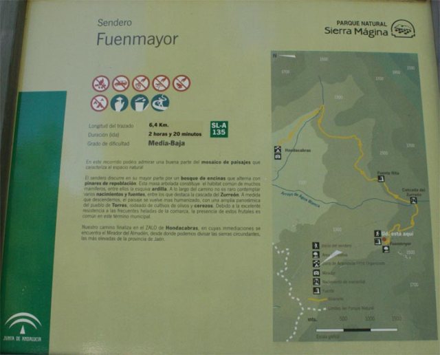 Panel explicativo del Sandero desde el Área Recreativa de Fuenmayor hasta Hondacabras (SLA-135) en el Parque Natural de Sierra Mágina